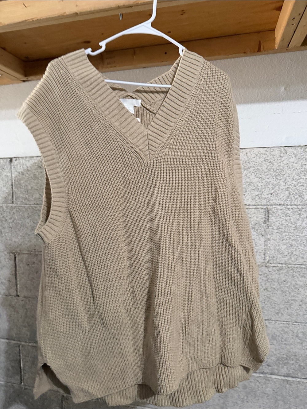Beige V-Neck Knit Sweater Vest - Brand Unspecified